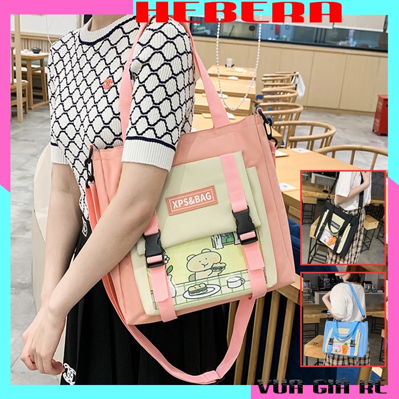 Túi Tote vải balo đẹp cao cấp HEBERA đựng laptop chú Thỏ và Carot V101