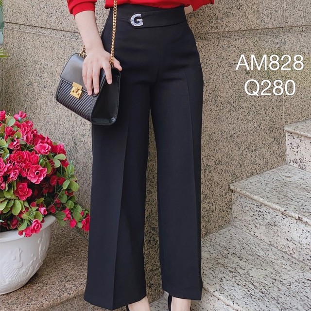 Quần ống rộng suông nữ công sở cao cấp đẹp Cúc Fashion Q280 quần ống xuông đai G