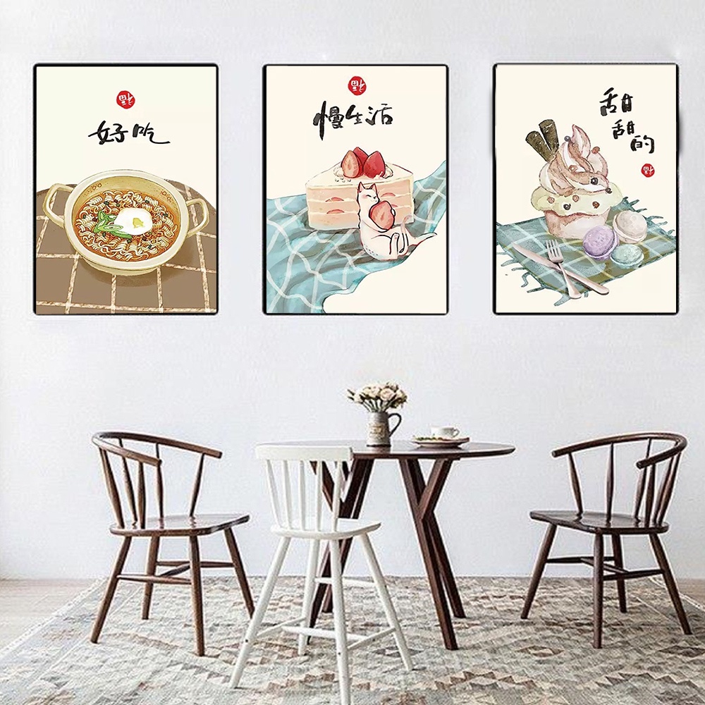 Tranh Vải Bạt Treo Tường In Câu Châm Ngôn Thức Ăn Mèo Phong Cách Trung Hoa Trang Trí Nhà Cửa / Nhà Hàng