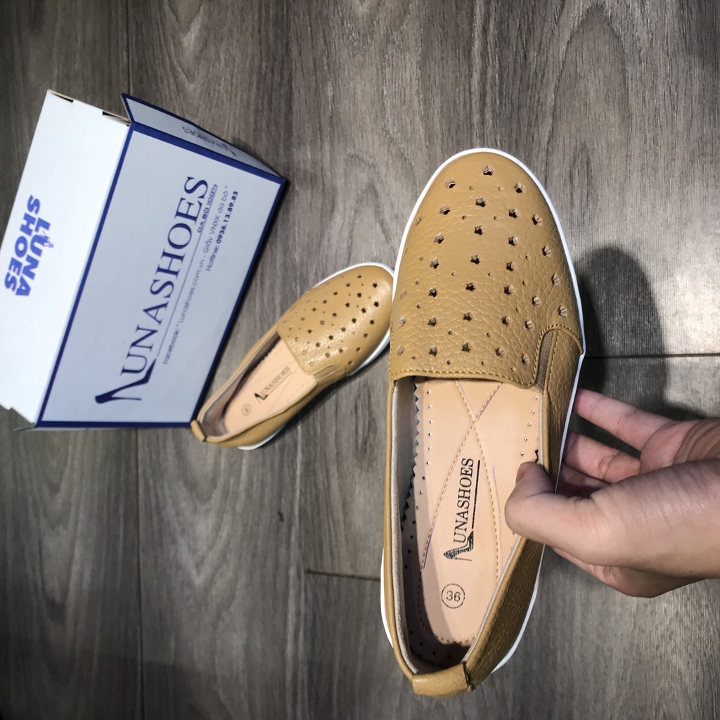 Giày Slip on nữ da bò 100% Lunashoes (710) - Giày lười da nữ tăng chiều cao - Chất liệu da bò sẵn hàng