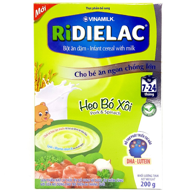 Bột ăn dặm RIDIELAC Heo bó xôi - Hộp giấy 200g