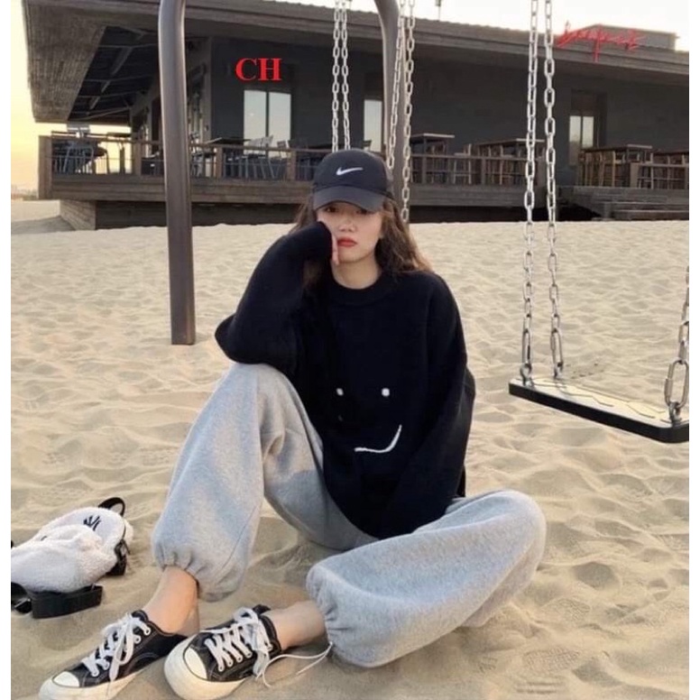 Sét áo mặt cười + quần xám dây rút ống COB