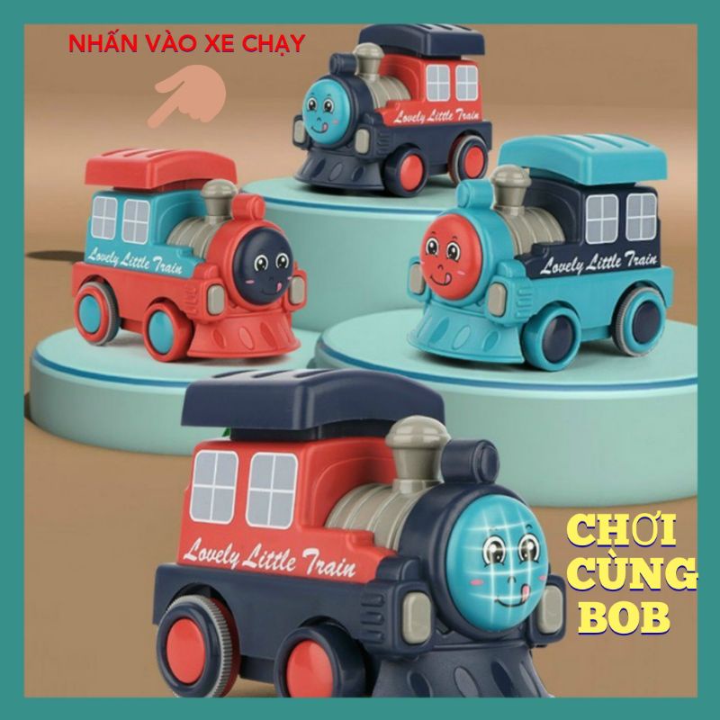 Đồ chơi cho bé, đồ chơi xe lửa bob, chạy bằng cơ, nhấn nút chạy không dùng pin, tiết kiệm cho mẹ, an toàn cho bé