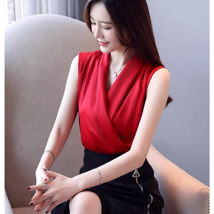 Áo kiểu nữ cổ V mặc đi làm, đi tiệc sang trọng - nhiều size và màu, form dáng chuẩn