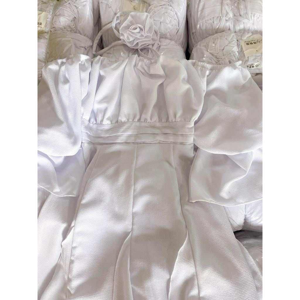 Váy maxi cổ vuông buộc hoa cổ.Váy dài xòe bồng