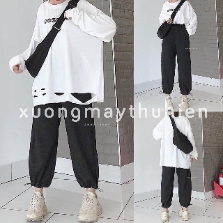 Set áo thun cos mix quần rút eo phom rộng unisex / set áo jogger sweater ulzzang