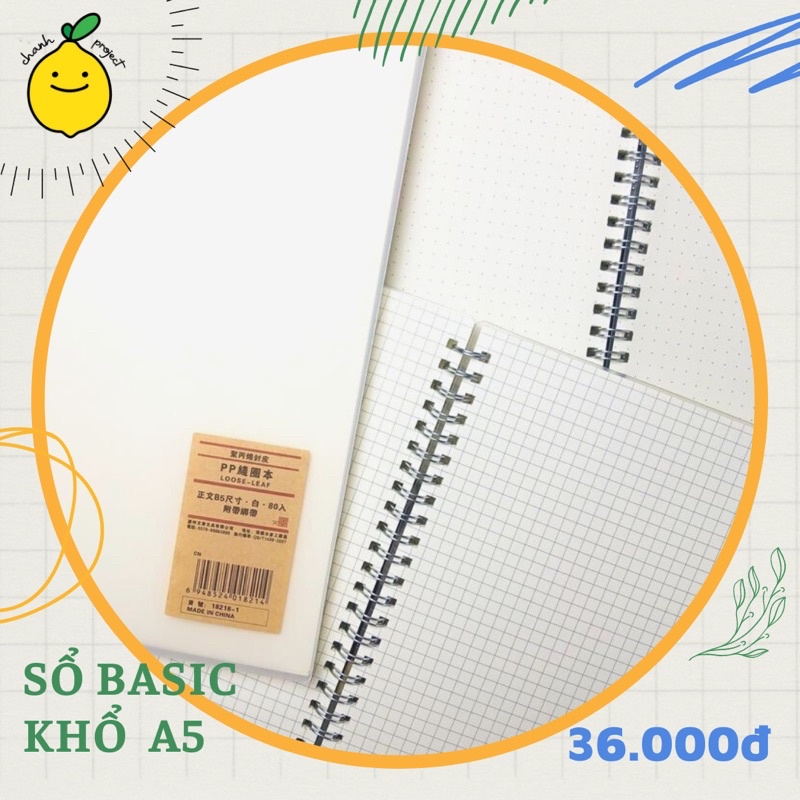Sổ bìa nhựa cài dây - vở, sổ basic khổ A5 - Chanh Project