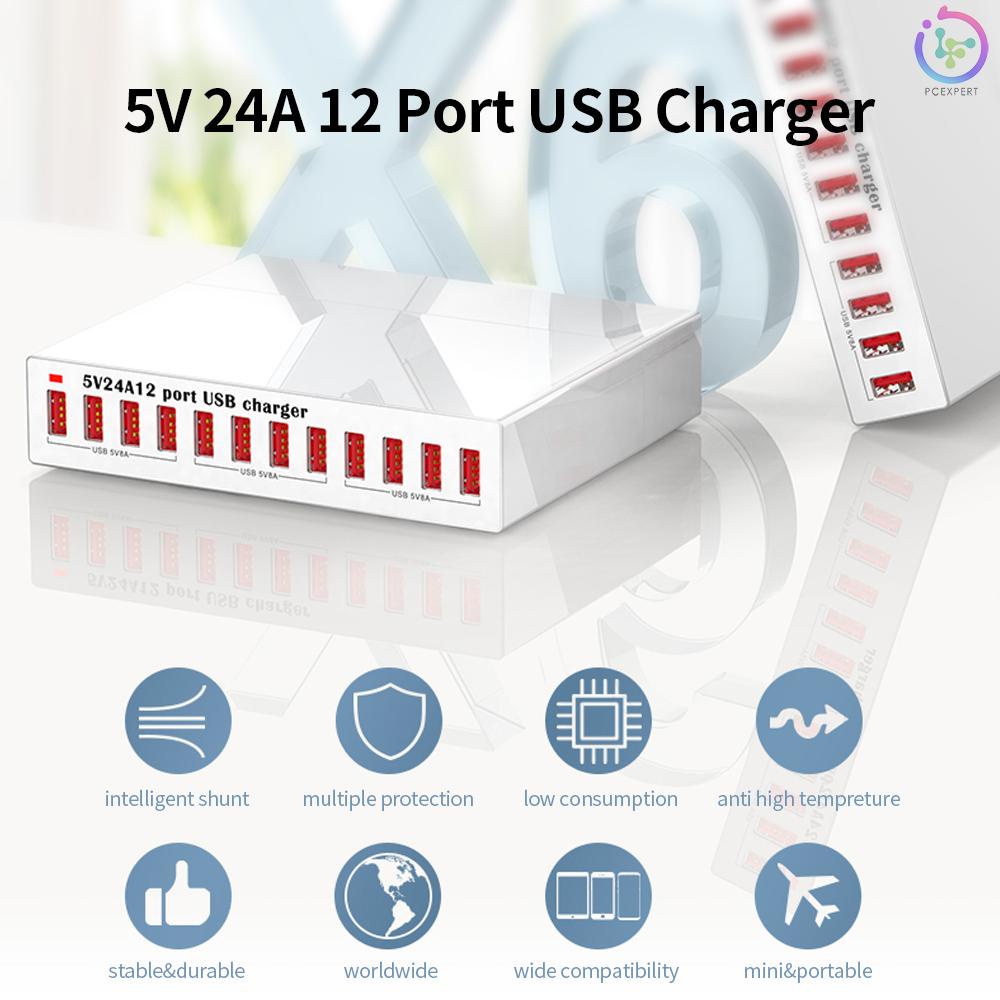 X6 12 Port USB Charger 5V24A High-power Quick Charging Intelligent Charger for Mobile Phone/Tablet US Plug
