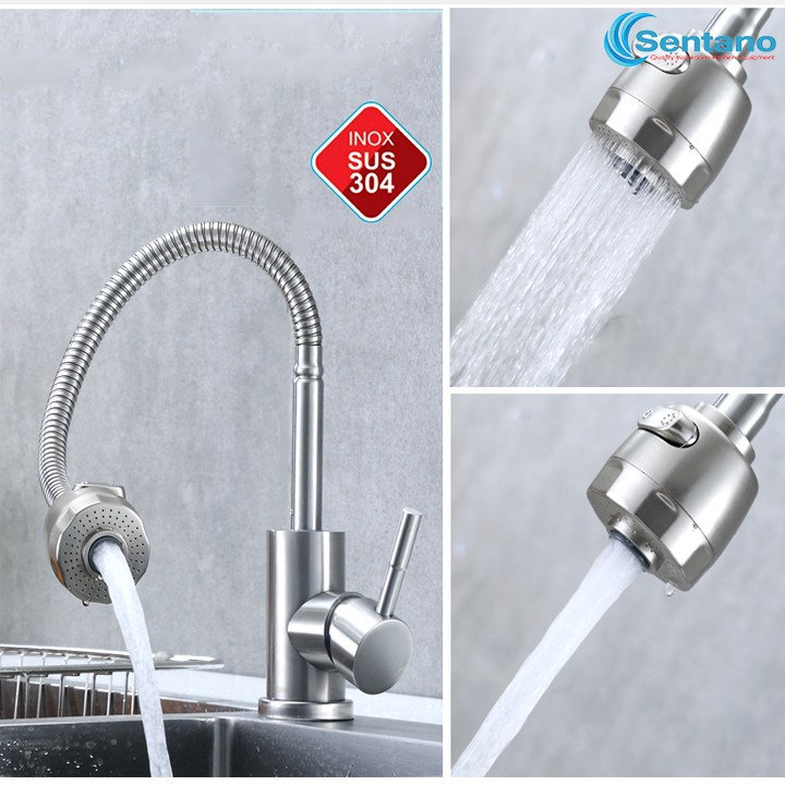 [MÃ SALE 5%]Vòi rửa chén bát nóng lạnh STN-408 inox 304 cần lò xo dẻo uốn mềm