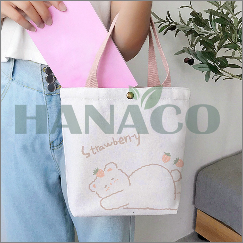Túi Xách Nữ Thời Trang Vải Canvas Đựng Đồ Phong Cách Nhật Bản Họa Tiết Hình Thú Cưng Đáng Yêu - Hanaco Mart