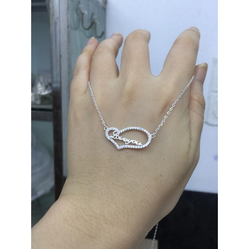 Dây chuyền mặt tim nạm đá bao chữ Love you bạc chuẩn đẹp nmj