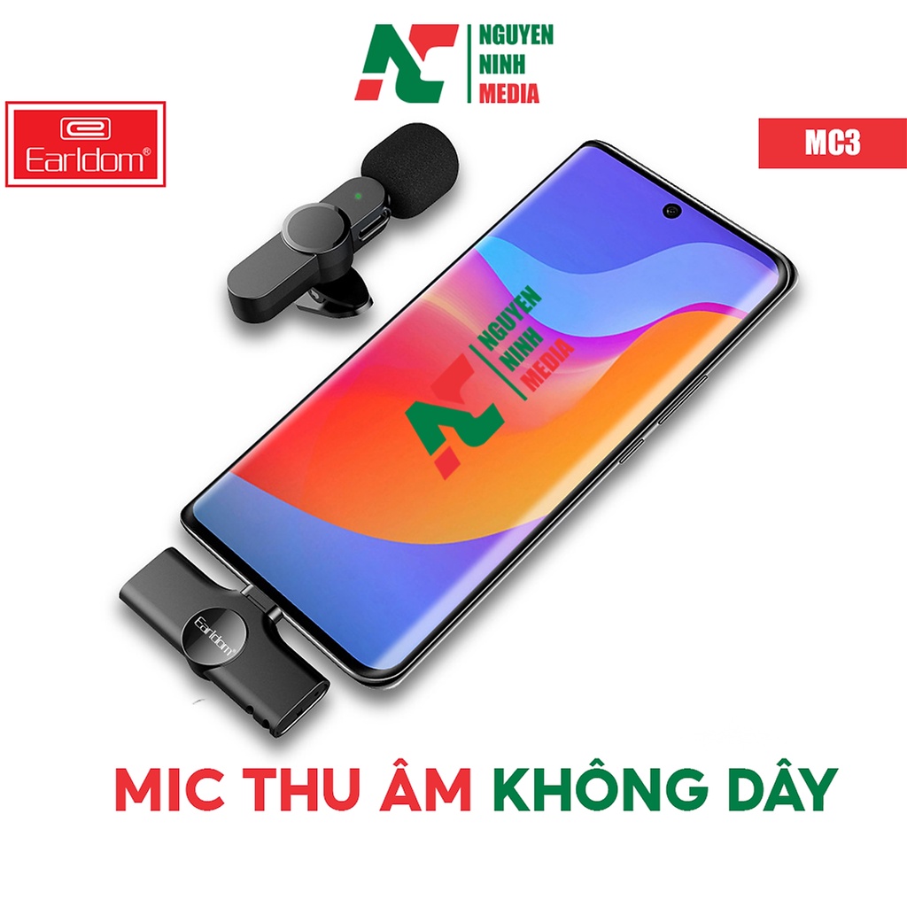 Mic Thu Âm Cài Áo Không Dây Chuyên Nghiệp Earldom MC3 Dành Cho Điện Thoại - Hàng Chính Hãng