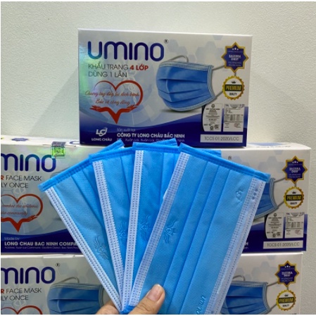 Khẩu Trang Y Tế 4 Lớp UMINO  - Chống Giọt Bắn, Khói bụi - Hộp 50 cái có logo