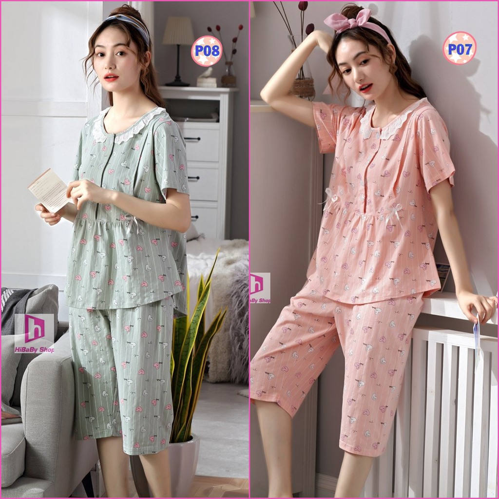 Pijama Bầu, Sau sinh Lửng P08 Có Thiết Kế Cho Bé Ti