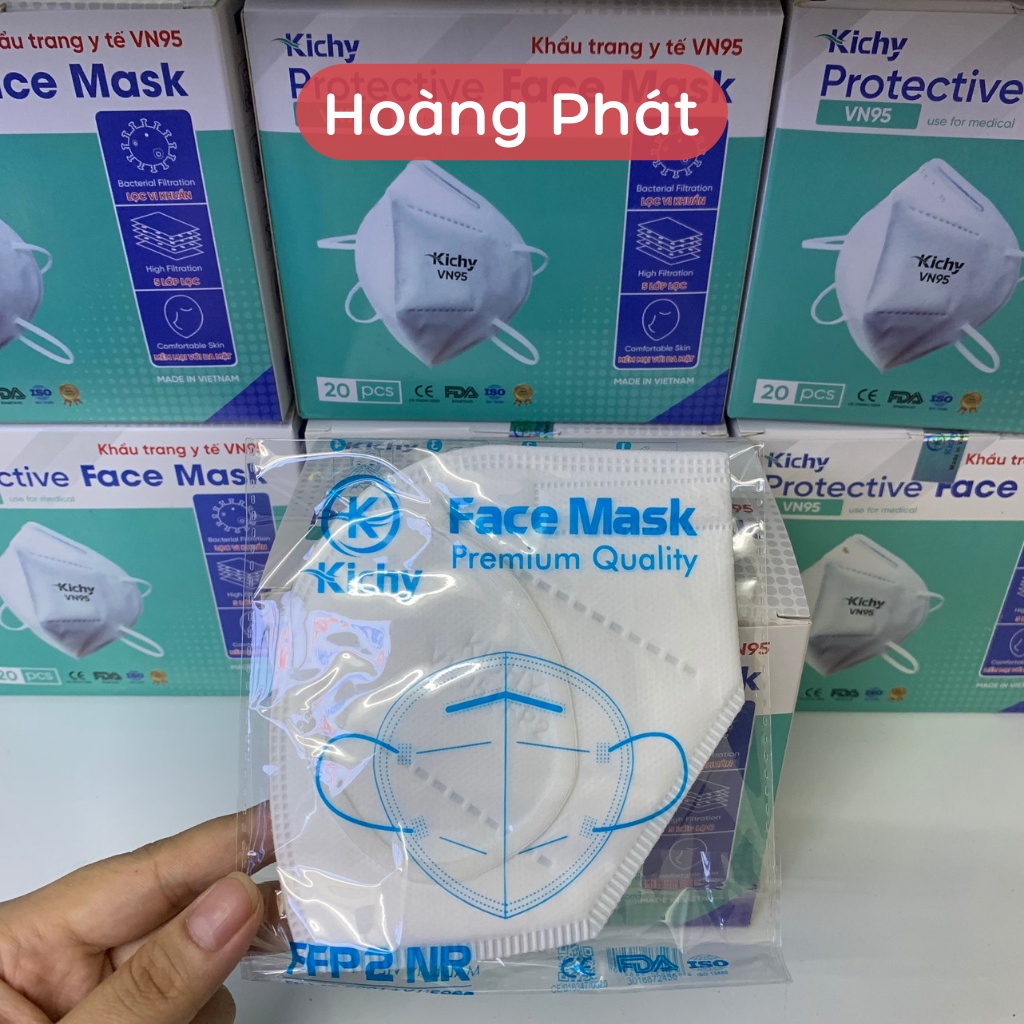 Khẩu trang N95 FFP2 KICHY 5 Lớp Hộp 20 Cái - Khẩu Trang Y Tế Tiêu Chuẩn Xuất Khẩu Châu Âu và Mỹ Lọc Vi Khuẩn Cao Cấp HP