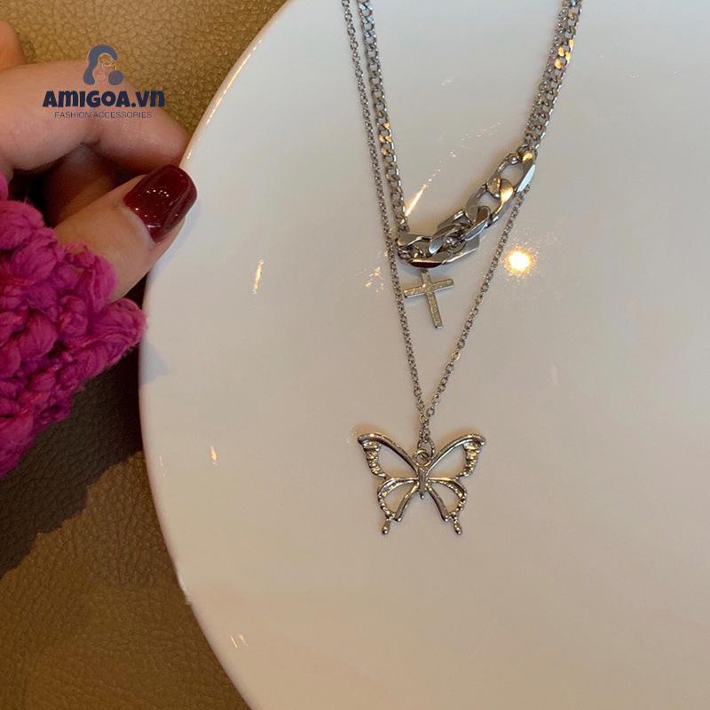 ✨✨Vòng cổ Hình Con Bướm Xếp Chồng Phong Cách Hip Hop Thời Trang Thu Đông