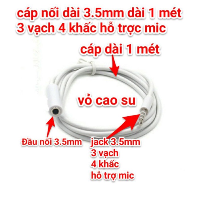 cáp nối dài 3.5mm dài 1 mét vạch 4 khấc hỗ trợc mic