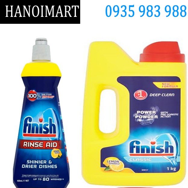 Combo Bột rửa bát Finish 1kg+ Nước Bóng Finish 400ml