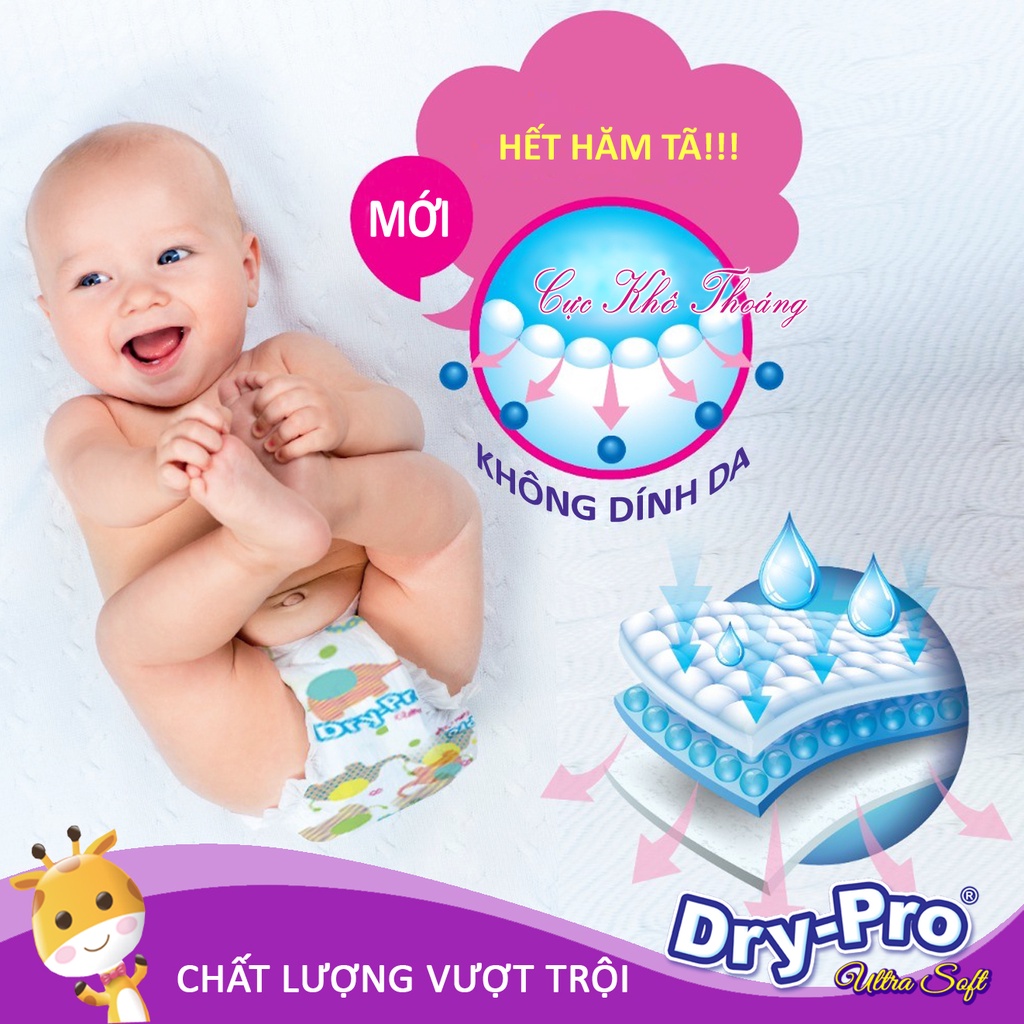 Tã/bỉm dán Dry-Pro siêu mềm nhập khẩu Malaysia size S (3kg - 7kg) - Gói 26 miếng