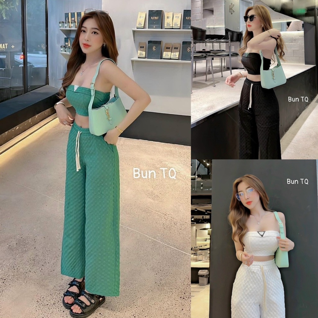 Set bộ đồ nữ quần suông cạp cao kết hợp áo bra cúp ngực sang chảnh, quyến rũ dành cho các tình yêu đi chơi, đi làm