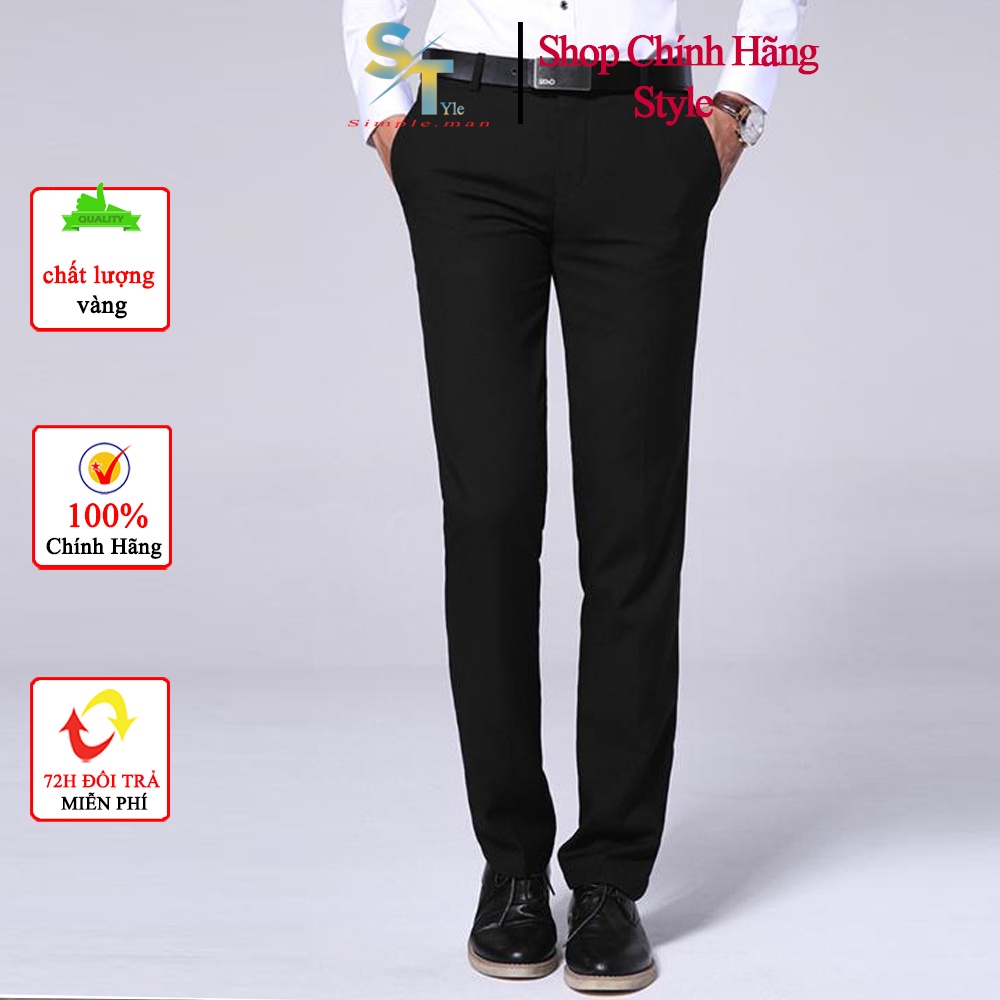 Quần Tây Nam simple Cao Cấp Màu Đen Hàn Quốc Dáng Ôm Body Vải Lụa Thái Chống Nhăn