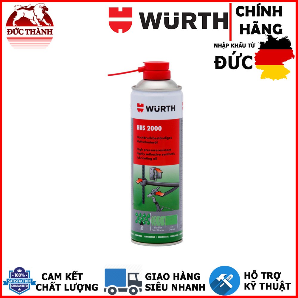 Mỡ bò nước dạng xịt bôi trơn chịu nhiệt Wurth HHS 2000 500ml ducthanhauto