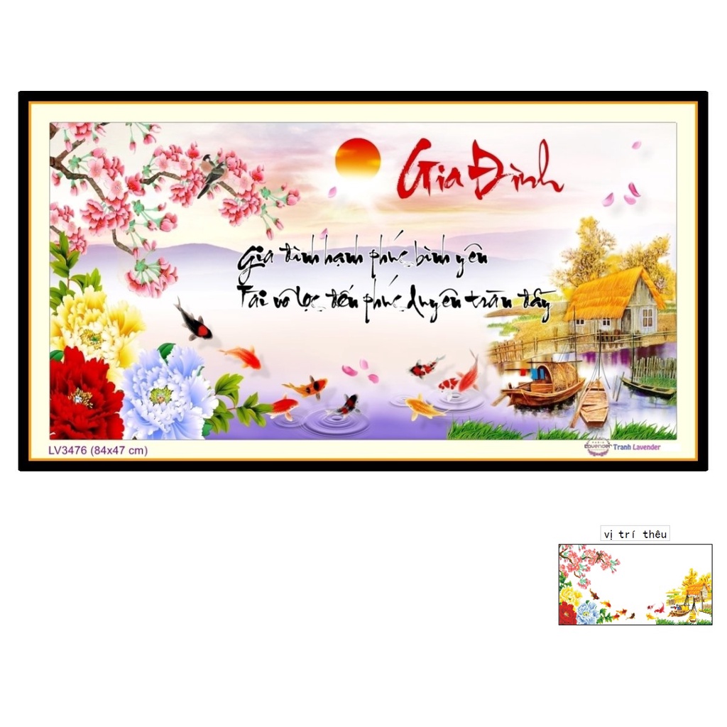 Tranh thêu chữ thập Gia Đình LV3476 - Kích thước 84x47cm