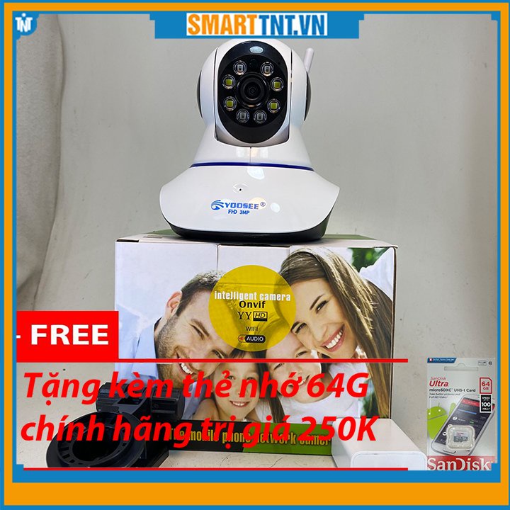 Camera wifi Yoosee chuẩn 3 râu Full HD soi đêm có màu tặng kèm thẻ nhớ 64G cao cấp