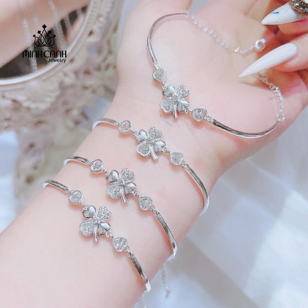 Lắc Tay Bạc Cỏ 4 Lá Tim Đá Minh Canh Jewelry
