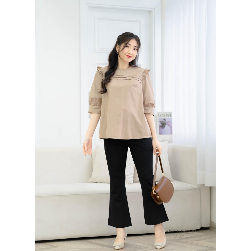 EVERMOM | Áo bầu tay lững bèo vai xếp ly ngực gọn dáng