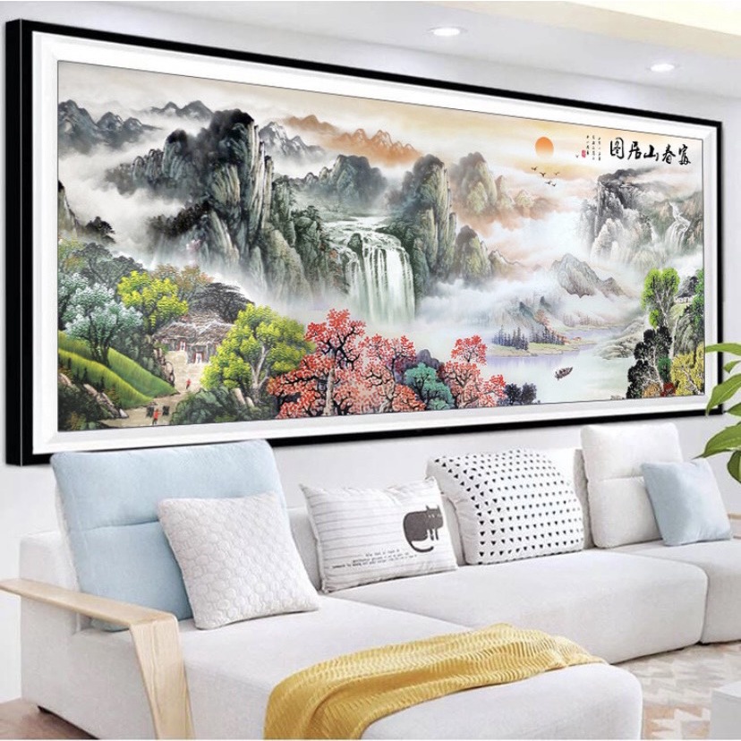 Tranh thêu chữ thập – Tranh Phong cảnh Thủy Mặc 02