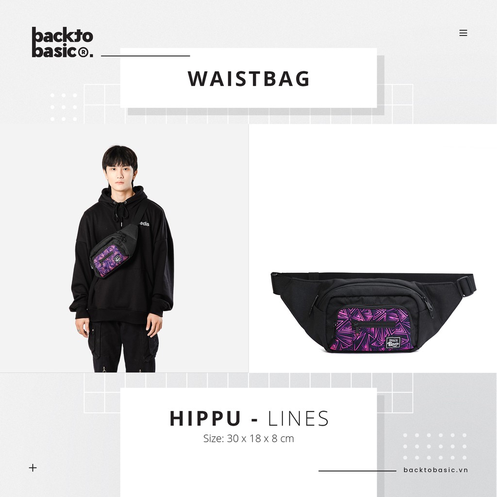 Túi bao tử - Túi đeo hông cao cấp Back To Basic - Hippu II Lines chống thấm tốt, 11 ngăn