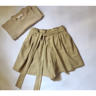 Quần short linen giả váy cột dây