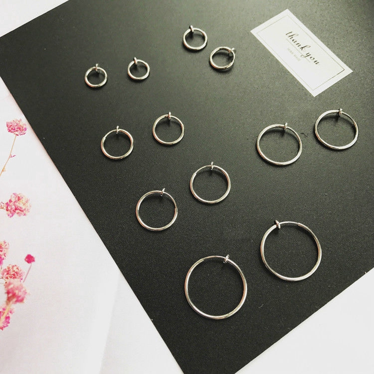 Bông tai dạng kẹp 23B179 hình tròn nhỏ đơn giản không cần xỏ lỗ phong cách Hàn Quốc cá tính cho nam nữ