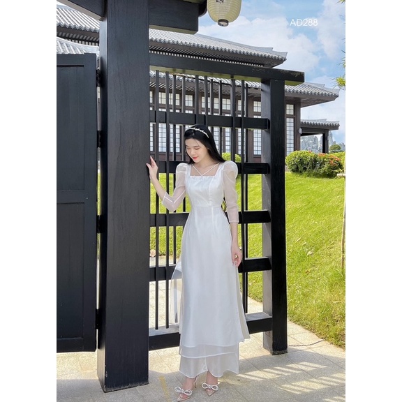 Áo dài nữ điệu đà cổ U vuông, xinh xắn ÁO DÀI THANH PHONG M50