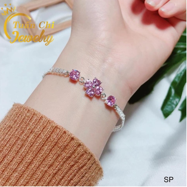 HÀNG HOT Lắc Tay Nữ, Vòng Tay Bạc Nữ ,Cỏ Bốn Đá May Mắn Tài Lộc, Đủ Màu Đá Theo Mệnh