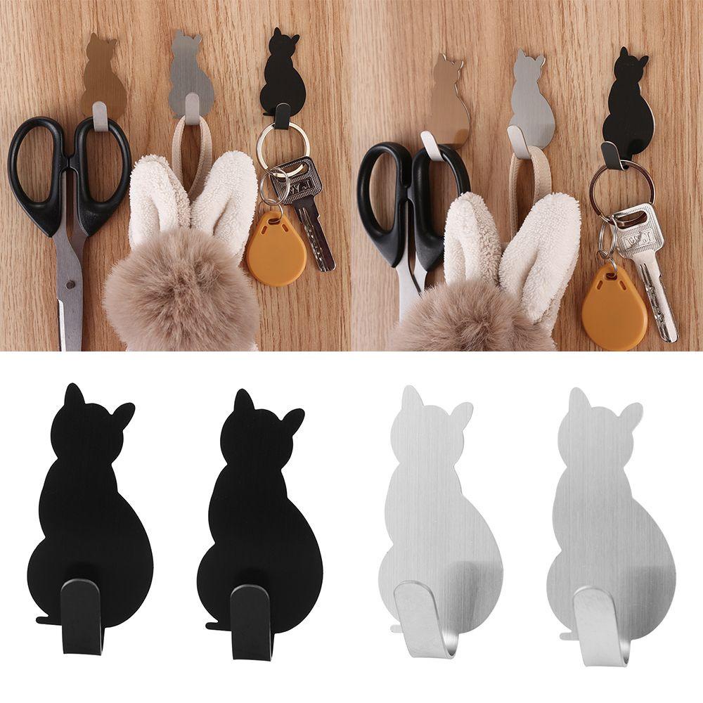 KUNHEV Set 2 Móc Treo Đồ Gắn Cửa Họa Tiết Mèo Dễ Thương Giá Đỡ