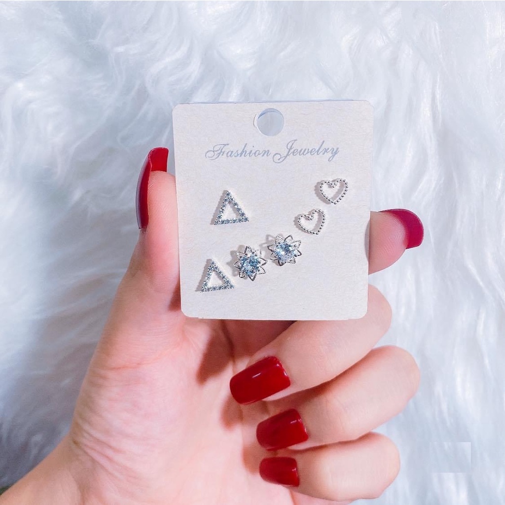 Sét 3 đôi bông tai bạc ta xinh xắn nữ tính - Trang sức bạc Evasilver