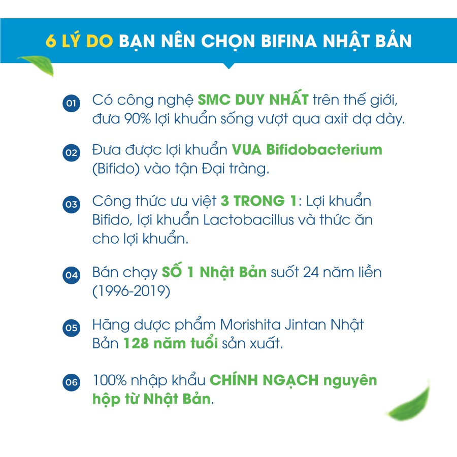 Men vi sinh BIFINA NHẬT BẢN, Hộp EX 7 gói dành cho cho trẻ em, người lớn, bà bầu, táo bón, tiêu chảy,đầy hơi