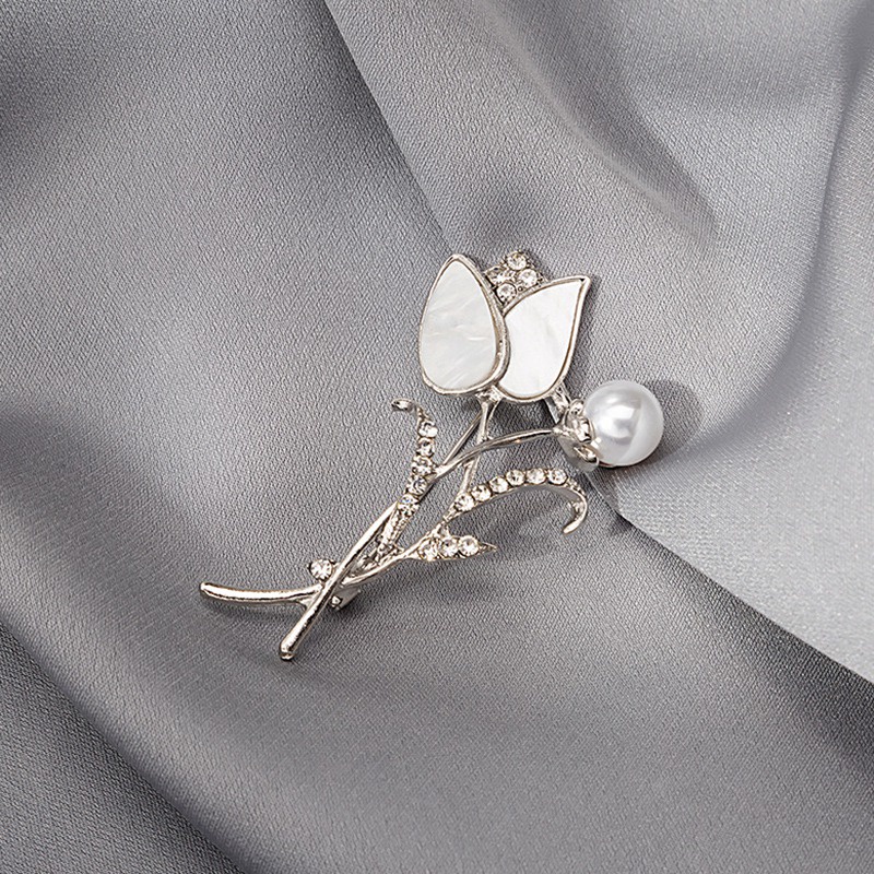Ghim Cài Áo Hình Hoa Tulip Vỏ Sò Tự Nhiên Bằng Đồng Mạ Bạc Thời Trang Hàn Quốc Mới