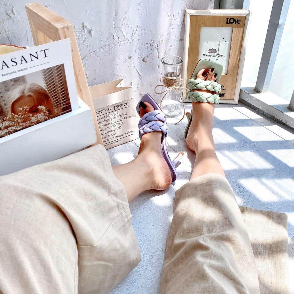 [3 MÀU] Guốc cao gót 5cm quai xoắn bện đan phồng bính gót nhọn mũi vuông đơn giản hot trend 2020 đẹp chảnh đi chơi | BigBuy360 - bigbuy360.vn