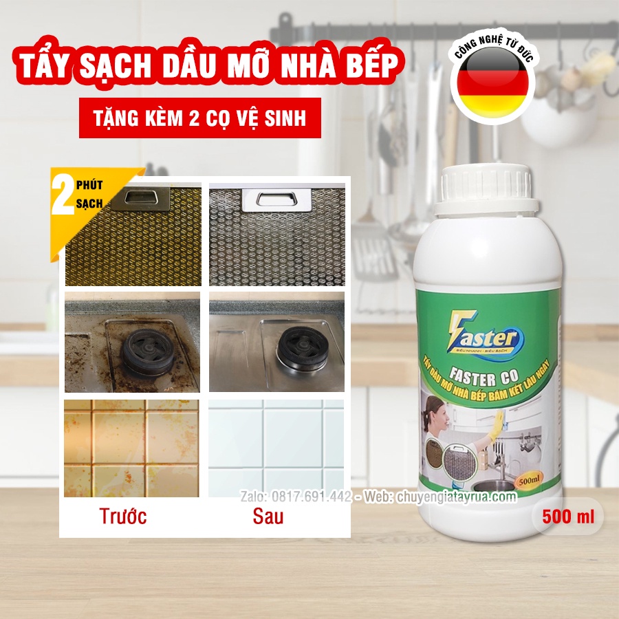 (SIÊU MẠNH) Nước Tẩy Dầu Mỡ Nhà Bếp, Vệ Sinh Máy Hút Mùi, Bếp Gas, Tường Bếp Faster 500ml