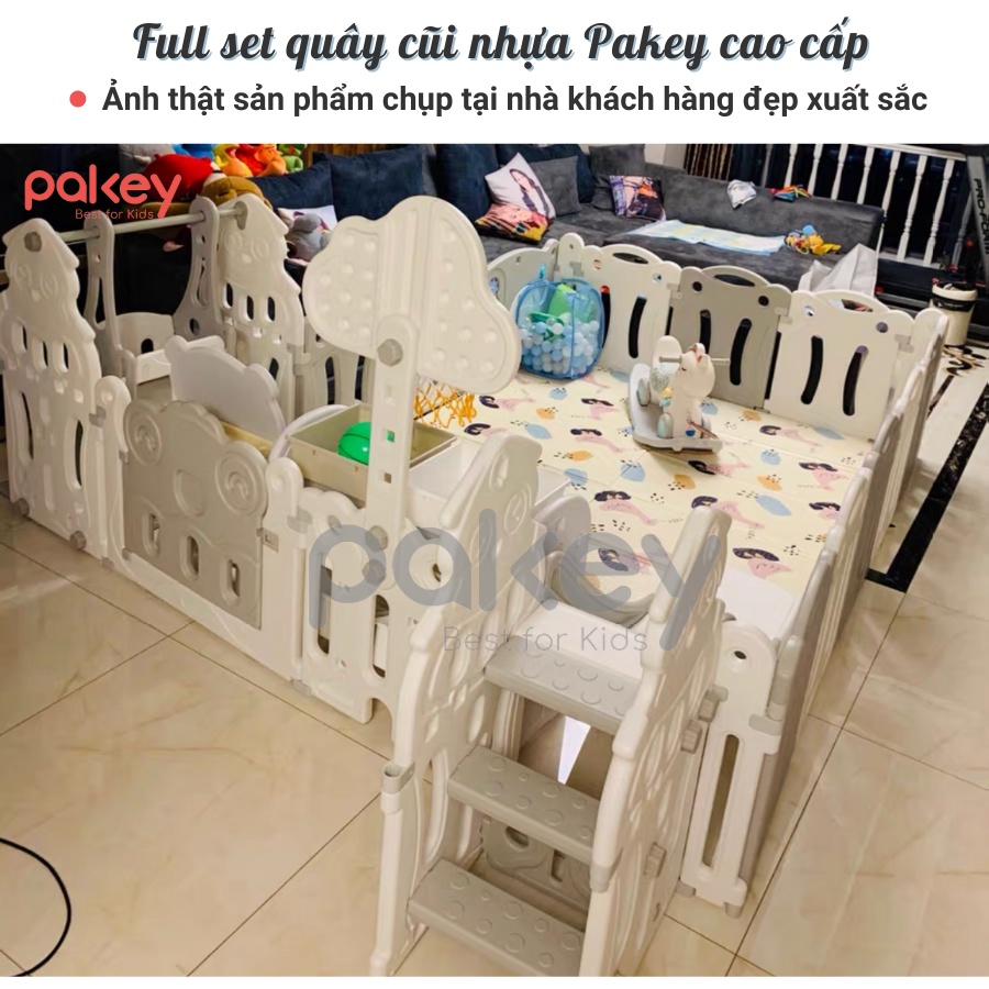 Quây cũi nhựa liên hoàn 8 món Cú mèo CÓ BÓNG RỔ, [Tặng kèm 100 bóng, 1 thảm dày và 1 giỏ đựng bóng]