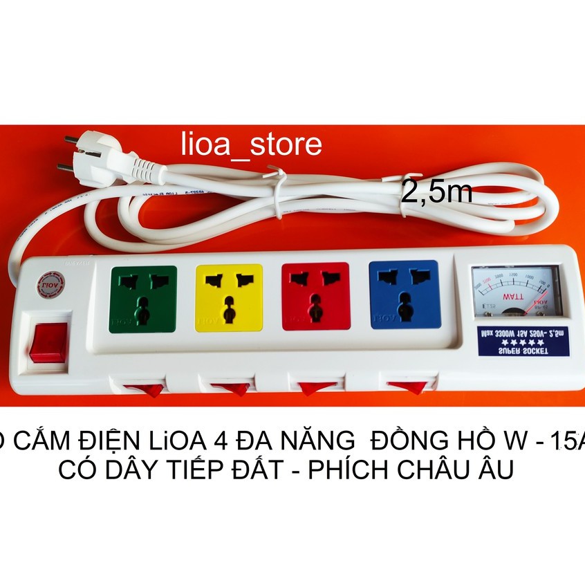 Ổ CẮM ĐIỆN LiOA 4 ĐA NĂNG  CÓ ĐỒNG HỒ  - PHICH CHÂU ÂU