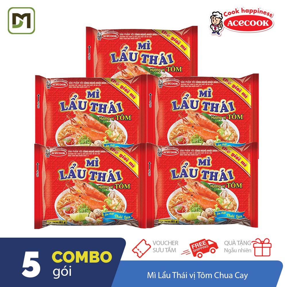 Combo 5 gói mì Lẩu Thái hương vị Tôm thế giới mì Acecook