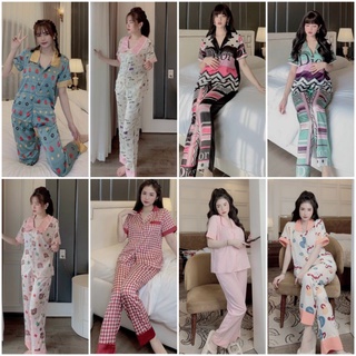 Bộ đồ pijama, bộ lụa cộc tay quần dài cao cấp hoạ tiết thiết kế sang chảnh