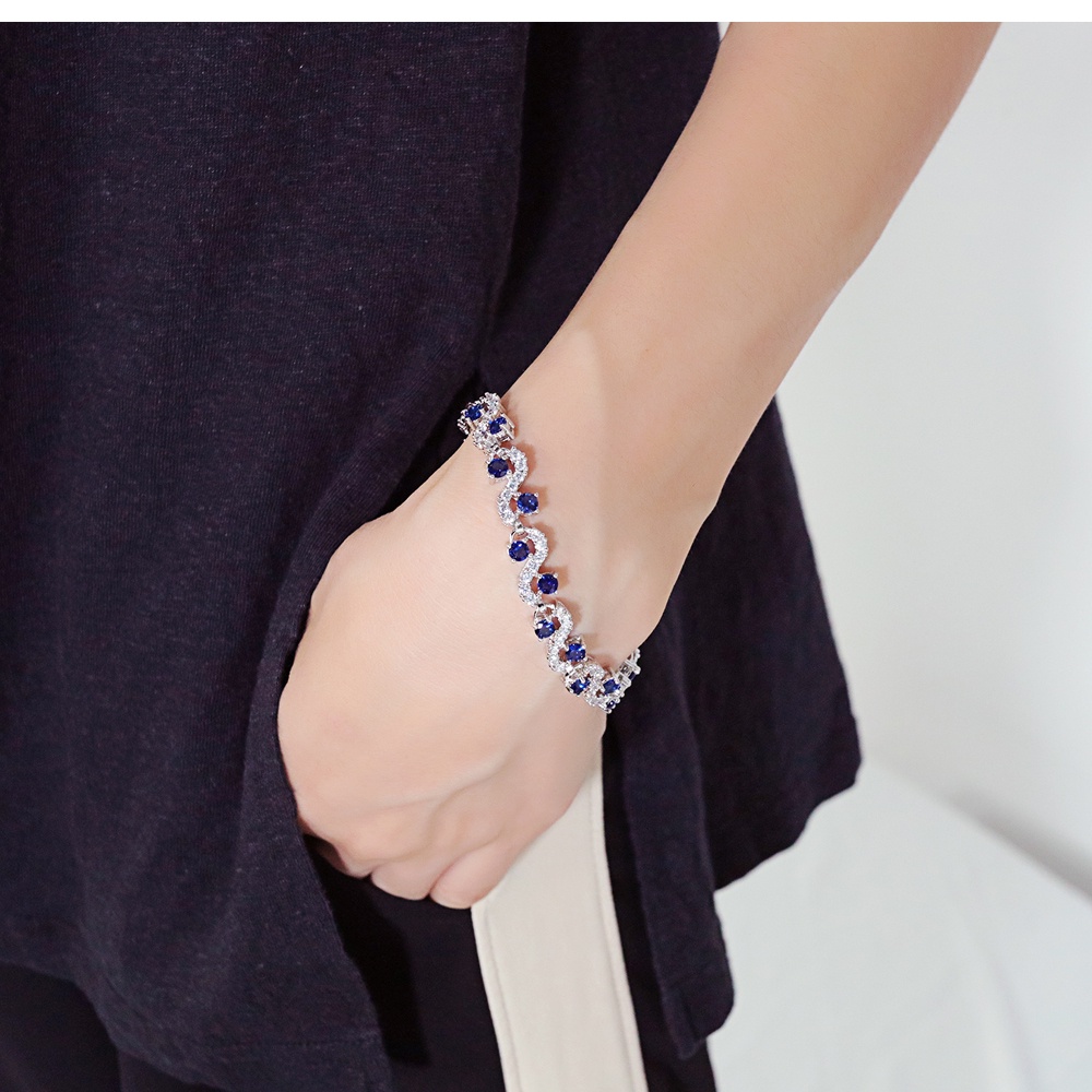 Vòng đeo tay OPK DS931 màu bạc đính pha lê xanh dương/ nhiều màu tùy chọn thời trang châu Âu sành điệu