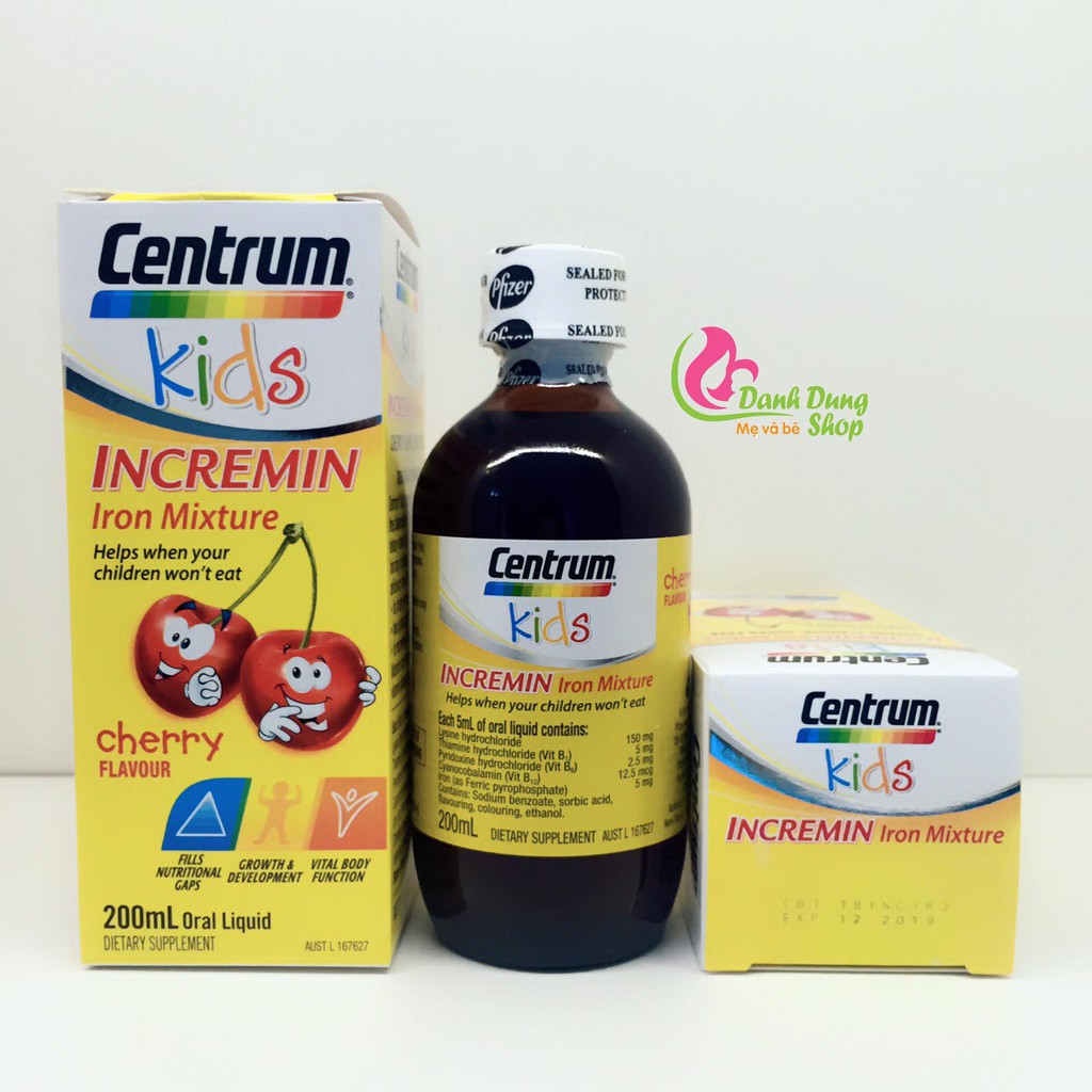 Siro Centrum kids incremin Mixture Cherry Flavour 200ml , úc, mẫu mới