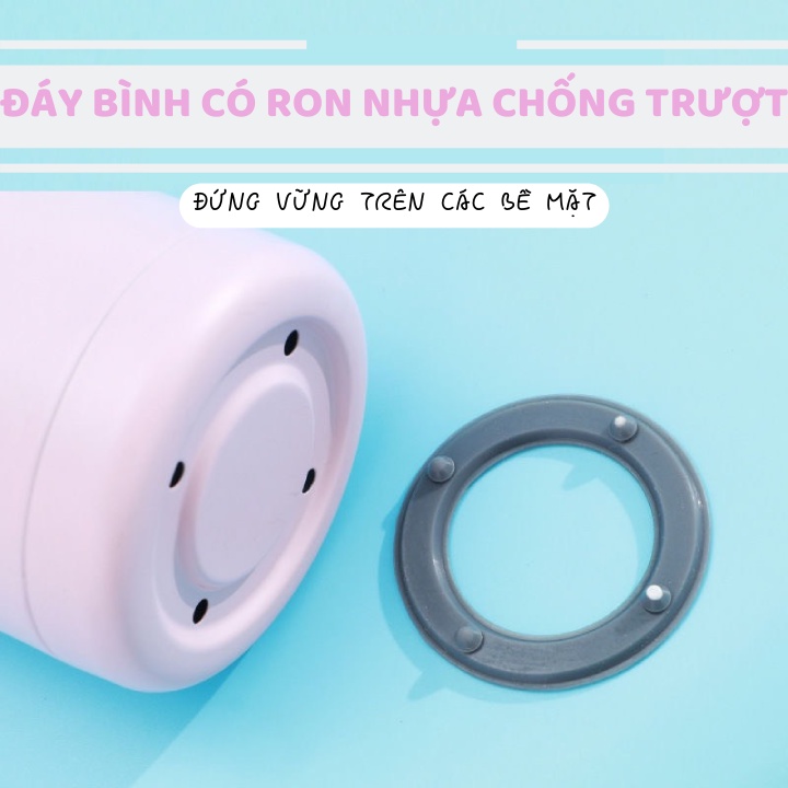 Bình nước giữ nhiệt mini lõi inox 304 dung tích 320ml họa tiết hoạt hình nhiều màu sắc bọc nhựa lúa mạch BWB-005
