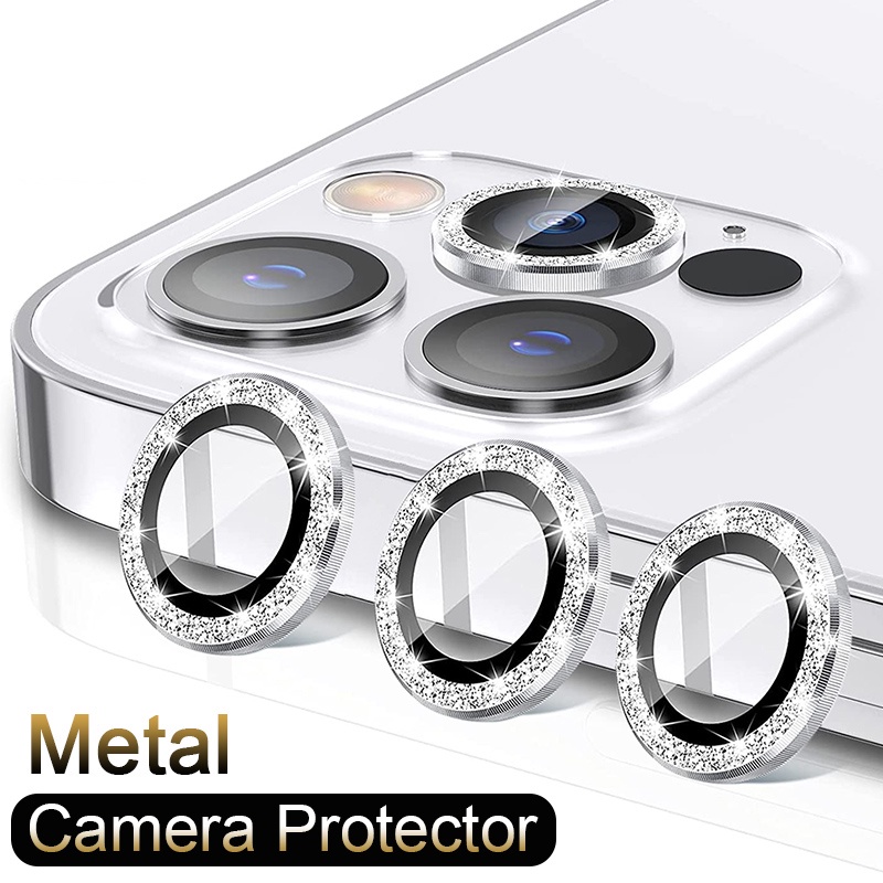 Nắp dán đính đá bảo vệ ống kính camera cho iPhone 11 12 13 14 Pro Max / 14 Plus